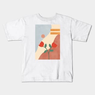 Rose Flower, Botanical Print, Abstract Shapes, Modern Wall Art Kids T-Shirt